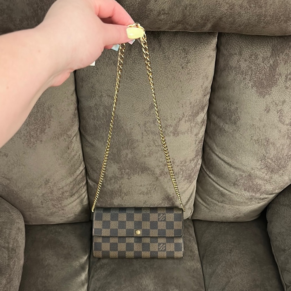 Louis Vuitton Brown and Gold Wallet with Iconic Checkered Design
